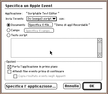FileMaker Pro è “attachable” -- ovvero, possiamo collegare un programma AppleScript a un suo oggetto