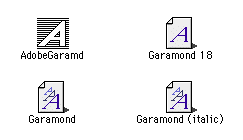 In alto a sinistra, un font Adobe Type 1. A fianco, un font bitmap. Sotto, un font TrueType.