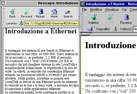 Il medesimo documento HTML rappresentato su un Mac e su un PC.