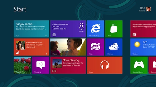 L'interfaccia utente Windows 8, (già "Metro") caratteristiche delle app scritte con WinRT. Immagine: cortesia Microsoft.
