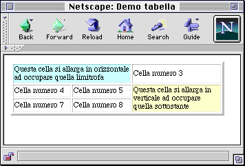 Usando gli attributi COLSPAN e ROWSPAN del linguaggio HTML, una colonna o una riga possono allargarsi e invadere lo spazio vicino.